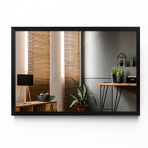 Tulup Spiegel Schwarze Rahmen Glas Wand Mirror Groß Wohnzimmer 100x70 cm Badezimmer Schlafzimmer