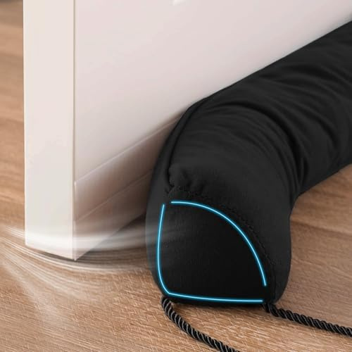 Sunolga Door Draft Stopper Blocks Hot and Cold Air with Removable Washable Cover for Bottom of Door, All-Season Seal for Wind, Right Angle Door Sweep for Gaps Up to 3, Home Essentials, 38, Black