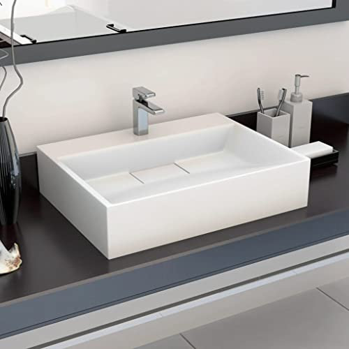 HOMIUSE Lavabo 50x38x13 CM Fonte MinéRale/Marbre Blanc Vasque à Poser Salle de Bain Washbasin Lavabo Salle de Bain Facile à Nettoyer Lavabo de Toilettes Lavabo Encastré Lavabo SupéRieurRectangle