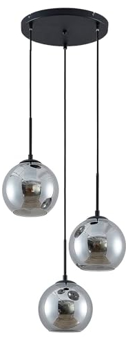 Lindby Pendant Light 'Jurian' Modern Dimmable Ceiling Light, Silver & Smoked Glass, 3 Light Sources E27, Living Room & Dining Room