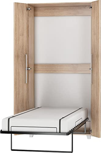 BIM Furniture Wandbett Schrankbett Teddy 90x200 cm Bettschrank, Vertikal Wandklappbett, Schrank mit integriertem Klappbett, Funktionsbett inkl. Lattenrost (Sonoma Eiche)
