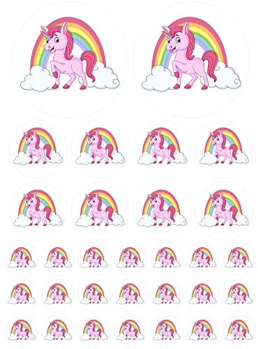 Kleberio Aufkleber Sticker Mädchen lustiges Einhorn mit Regenbogen Stickerbuch Stickeralbum Party Kindergeburtstag Stickerhefte Spielzeug Kinder Pony wasserfeste Tiersticker Fahrrad Deko 31 Aufkleber