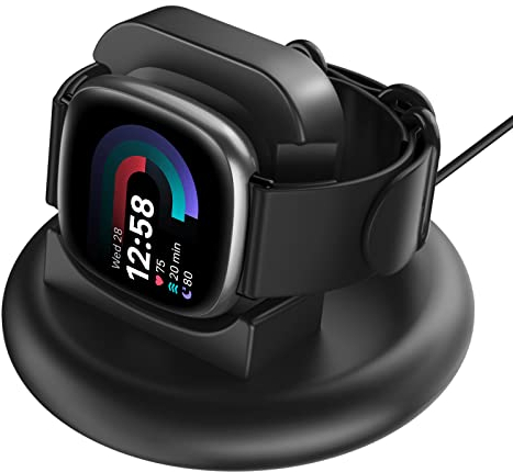 TiMOVO Ladegerät Kompatibel mit Fitbit Versa4/Versa /Sence2/Sence/Ace LTE, rutschfest Ladestation mit 1 M USB-Kabel,Magnetisch Ladegerät Ständer für Versa4 Smartwatch,Schwarz
