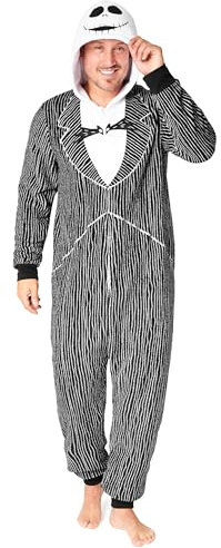 Disney Combinaison Pyjama Femme Stitch Minnie Bourriquet, Grenouillère Femme en Polaire, Onesie Adulte Ado Couple S-XXL (Noir Jack Skellington, XL)