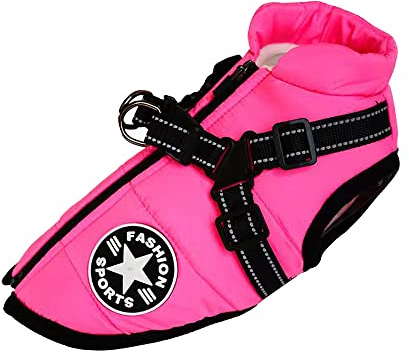 Hundeweste,Hundemantel Wasserdicht,Warme Weste mit Hundegeschirr Winter Warm und weich 9 Farben-Rosa S