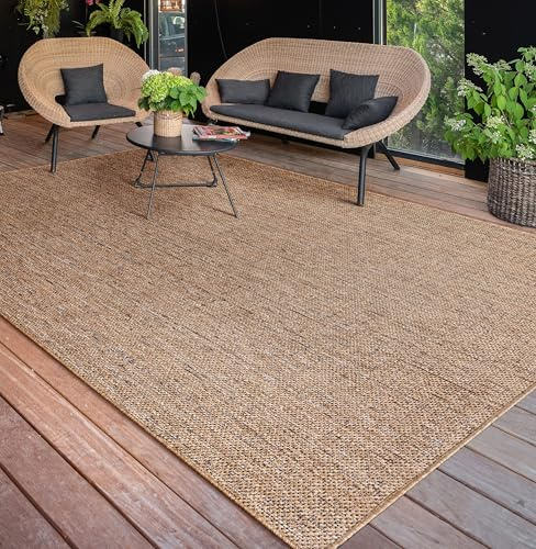 Paco Home Matta För Inomhus Och Utomhus Terrass Balkong Matta Kök Kan Tvättas I Tvättmaskin Boho Enfärgad, Storlek:240x340 cm, Färg:Beige 2