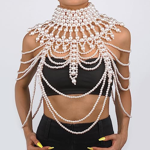 Reggiseno con Catena per Il Corpo di Perle - Catena per Collana con Spalla alla Moda per Donna, Gioielli per Il Corpo Sexy per Feste, Matrimoni, Vacanze, Costumi di Halloween-A
