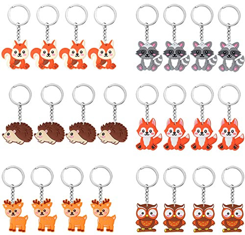 Serencatcher Woodland Animal Party Favors, 24pcs Cute Animal Keychains für Kinder Erwachsene Schlüsselanhänger für Taschen Cute Keychain Set für Woodland Animal Birthday Party Favors
