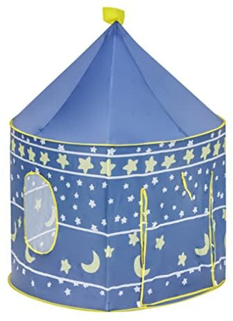Baroni Toys Tenda da Gioco Blu con Stelle e Lune per Bambini 3 4 5 6 7 Anni, Borsa per il Trasporto, Tenda Giocattolo per Interni e Esterni, Casetta per Bambini, Giochi per Bambine, 105x135 cm