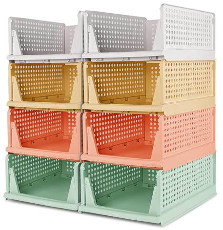 Glovios Kleiderschrank Organizer, 8 Stück Faltbar Stapelbarer Kleiderschrank, Lagerkisten Kleiderkasten Ordnungssystem, Wardrobe Organizer für Kleidung Küchen Schlafzimmer (Bunt)