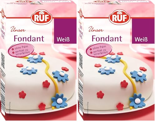 RUF Fondant weiß, zum Formen von Figuren, Blumen und Buchstaben geeignet, Modellierfondant, Rollfondant, ohne Palmöl, glutenfrei und vegan, 250g (2er Pack)