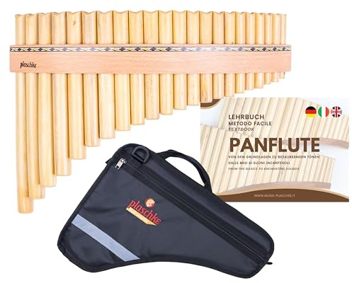 Plaschke Flauto di Pan con cintura in legno, kit con custodia e libro didattico, 22 toni- Sol