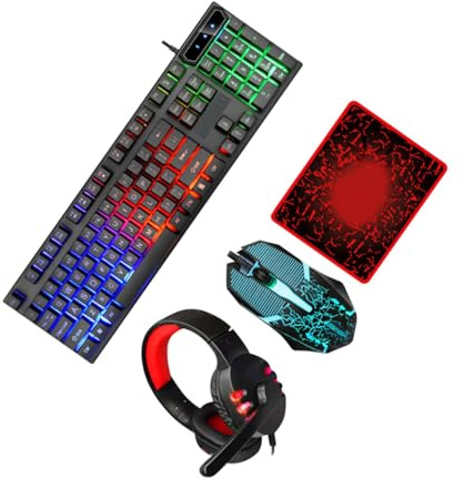 PartyKindom Wired Keyboard Mouse Headphone and Mousepad Combo with 104 Keys, Ergonomic Design, Abs Material, USB 2.0 Connection, for Gaming and Office Use