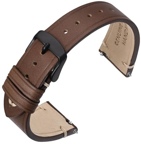 ANNEFIT Smala Klockarmband, 18 mm 20 mm 22 mm Vax Läderarmband med Silver/Svart Spänne, 22mm, Läder, Ingen sten