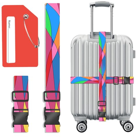 Gsrhzd Koffergurt, Kofferband, 2 Stück Personalisierte Haltbare Kofferbänder für Koffer, Buntes Auffälliges Kofferband Gurt Set(inkl wasserdichte Kofferanhänger mit Adressschild, Edelstahlkabel)