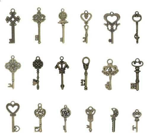 Moguri 18 Stück mini Schlüssel Deko Vintage Mixed Alte Antike Deko Halskette Anhänger Klassische Dekoration Schlüssel Hochzeit Retro Schlüssel Bronze Schlüssel