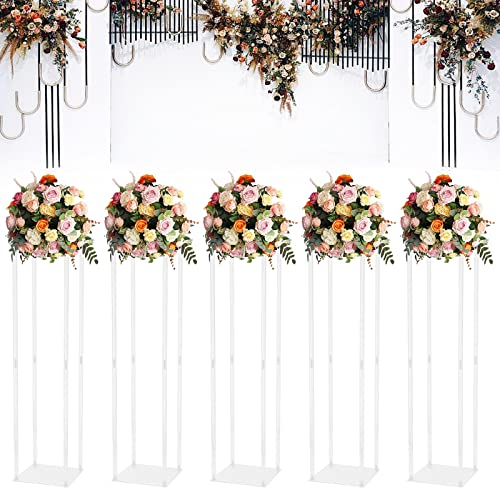 KEESUNG 5 Stück Acryl Säulenvase Blumenständer, Klar Acryl Blumenständer Geometrische Blumenvase Hoher Boden Blumenständer für Hochzeit Event Party Requisiten, Home Decor, 25 * 25 * 100CM