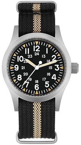 Militado ML05 38mm VH31 Quartz Watch - Domed Sapphire Crystal Field Watch C3 Super Luminous Retro Sweep Wrist Watch for Men 100M Waterproof (Black)
