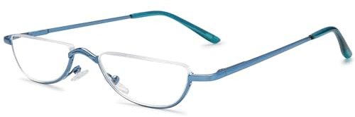 Lanomi Lesebrille Halbrand Rahmen Herren Half Moon Lesehilfe Unisex Metall Halbrandbrille Schmal Sehhilfe Federscharnier ultradünne Brille mit sehstärke Blau 2.0