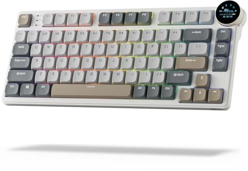 RK ROYAL KLUDGE N80 Low Profile Mechanische Tastatur mit Smart Display & Knopf, Top Mount 75% Kabellose Mechanische Tastatur BT/2.4G/USB-C, Software-Unterstützung, 80 Tasten, Braune Schalter