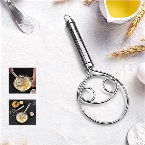 Fouet à pâte danois en acier inoxydable 304 de qualité alimentaire, fouet à pain manuel de 8,5 pouces, grattoir à pâte, outil de cuisson for pâtisserie à pain ou pâte à pizza, argent/620