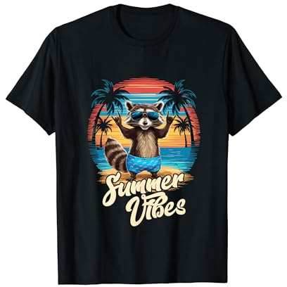 Strand Karibik Party Hawaii Urlaub Surfer Waschbär Sommer T-Shirt