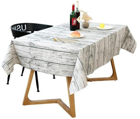 Epinki Tischtuch, Schwarz Weiß Tischdecken Holzmaserung Baumwolle Leinen, Tischdecke Gartentisch Tischbedeckung für Küche Esstisch Dekoration für Küche, Esstisch, Couchtisch, 140x200CM