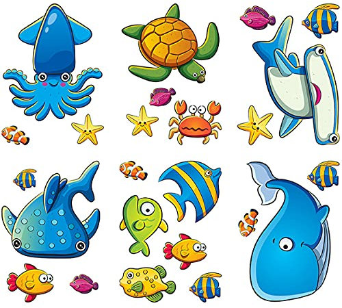 Autocollants Baignoire Antidérapants TAIZER 24pcs Douche Ocean Elements Stickers Dessin Animé Autocollants pour Baignoire et Salle de Bain La Famille des Bébés Enfants ne Plus Glisser