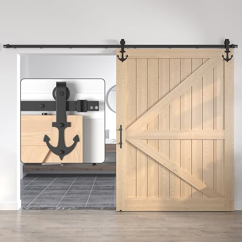 SANKEYTEW 13FT/396CM Sliding Door Kit,Single Wood Barn Door Sliding Kit,Heavy Duty Sliding Barn Door Kit,Black Sliding Door Track -Anchor-Shaped