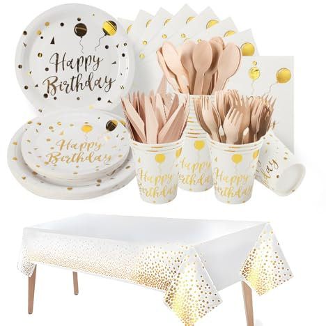 Ensemble de Vaisselle de Fête d'Anniversaire 141 Pièces - Assiettes en Carton, Gobelets, Serviettes - 100% Papier (20 Invités)
