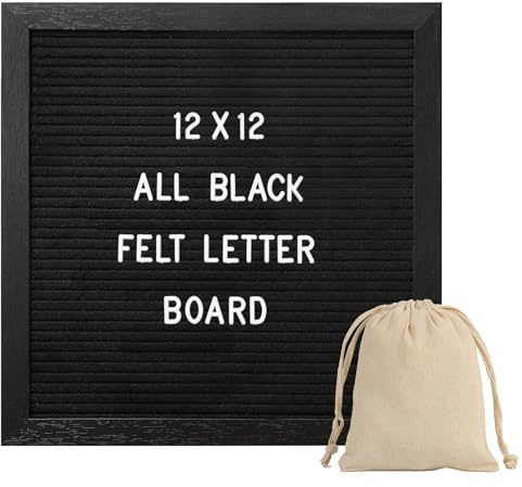 G GAMIT Black Felt Letter Board with 335 Changeable Letters&Numbers, 12”x12” Message Board Letter Sign Board in Black Frame with Stand and Canvas bag for Announcement&Notification