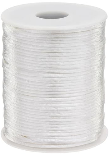 2 mm Nylon-Halskettenschnur, Windspiel-Kordel, Schnur für Armbandherstellung, geflochtenes Schlüsselband, Schmuckfaden, Perlenschnur zum Basteln, Schnur für chinesische Knoten, Weiß