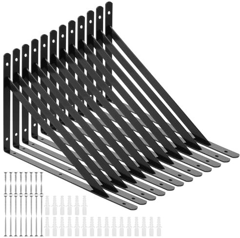 LDXDRU 12 supporti per scaffali, 300 x 190 mm, in metallo, colore nero, per console con carichi pesanti