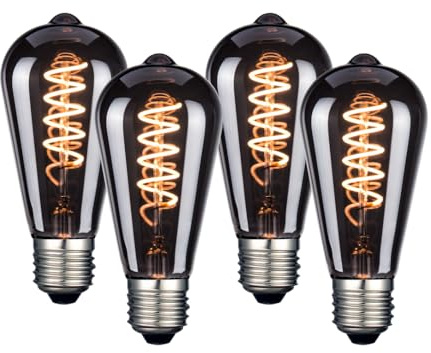 LUXULA 4 Stück LED Filament SPIRAL Smoke, Edison ST64 E27, 4W 40lm | 1800K Warmweiß, dimmbar, Vintage Design, Ambiente Deko Glühbirne, Retro Lampe E27, Edison Filament