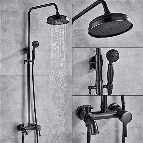 chandelier Chrome Rainfall Shower Faucet Set, Wall Mount Bathroom Shower System, 3-Way Mixer, Bath Shower Mixer Tap-Black Bronze B, chandelier