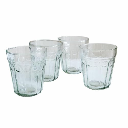 LOBERON Glas 4er Set Alizande, klar/grün | Mundgeblasen, Feines Muster, Dezente Farbgebung, Trinkglas, Wasserglas, Tischaccessoires