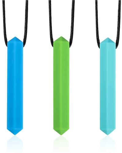 AJUNLKVDR 3 Pcs Collier A Macher Enfant Tdah,Collier de Mastication,Fidget Collier Adulte,Objet Toys Anti-Stress,Outils Autisme Antistress,Machouiller Sensoriel,Autism Jeux Jouets Mastication Colliers