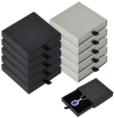Colexy Portagioie nero, piccolo, 10 pezzi, confezione regalo, in velluto, 7 x 7 cm, piccole scatole regalo da riempire, gioielli, scatola regalo per bracciale