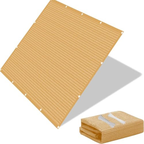 Balkon Sichtschutz Ohne Bohren 90 x 160 cm HDPE 220G/M², Sonnenschutz, Atmungsaktivität, Zaunblenden Schattiergewebe mit Kordel, Nylon Kabelbinder, für Gartenzaun, Balkon, Sandgelb