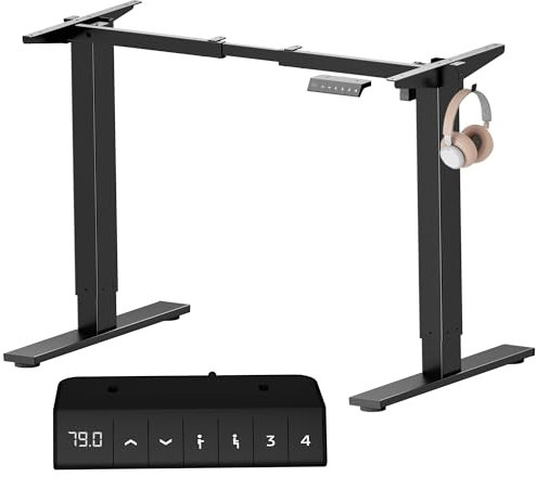SANODESK Höhenverstellbarer Schreibtisch Elektrisch Tischgestell mit 2 Haken und LED-Höhenanzeige,Antikollisionsfunktion und Memory-Steuerung,Schwarz