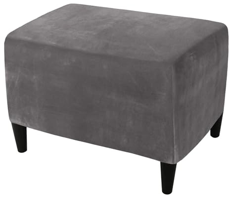 HOMECOVER Ottomane Schonbezug Rechteckig, Elastischem Ottomane Bezug Samt Hockerbezug Abnehmbar Rutschfester Hocker Husse Für Fußhocker Mit Elastischem Boden-grau-Large