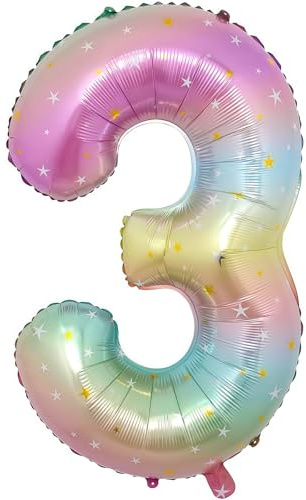 Zahlen Luftballon 3 Regenbogen-Gradient,40 Zoll Luftballon Zahlen 3 Folien Ballon ,Luftballon 3. Geburtstagsdeko Mädchen Riesen Folienballon 3. for Mädchen Jungen Birthday Party Geburtstag Dekor