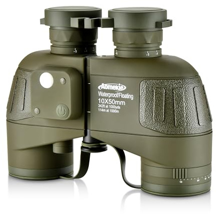 Aomekie 10X50 Marine Binoculars for Adults Waterproof Binoculars with Illuminated Rangefinder Compass Case and Strap BAK4 Porro Prism