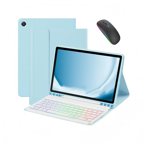 Funda con Teclado con Bluetooth retroiluminado de 7 Colores, Mouse inalámbrico, Ranura para bolígrafo y Soporte Ajustable para Samsung Galaxy Tab A8 de 10,5 Pulgadas 2022 (SM-X200/X205/X207)