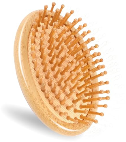 Tingyanyan Peine de masaje de bambú, cepillo de pelo de madera Peine de bambú redondo portátil, cepillo de pelo antiestático con cojín sin mangas