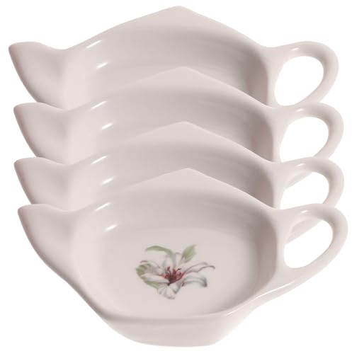 QUMIIRITY 4pièces Lot de Supports à Sachets De Thé Forme De Théière Repose-sachets Céramique pour Salon De Thé Accessoire Déco Maison