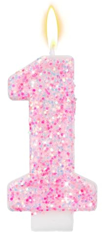 Pink Number Birthday Candles, Glitter Pink Cake Number Candles Anniversary Cake Topper Decoration Romantic Birthday Supplies for Party Wedding Anniversary Celebration Girls (1)