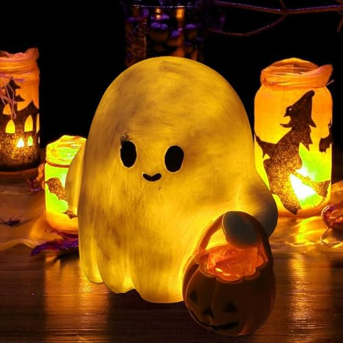 CHENBOOW Luce Notturna con Fantasma,Decorazione di Halloween,Luce Notturna a Forma di Zucca Fantasma,Lampada da Lettura a Forma di Fantasma,per Carnevale,Carnevali e Feste a Tema,Halloween