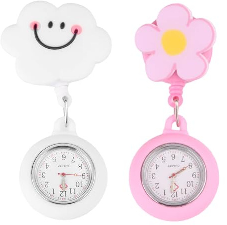 Montre Infirmiere Suspendue pour Blouse Montre de Broche Étui en Silicone Aiguilles Lumineuses avec Clip Rétractable et Personnalisable Précision Quartz pour Les Médecins et Infirmières Lot de 2