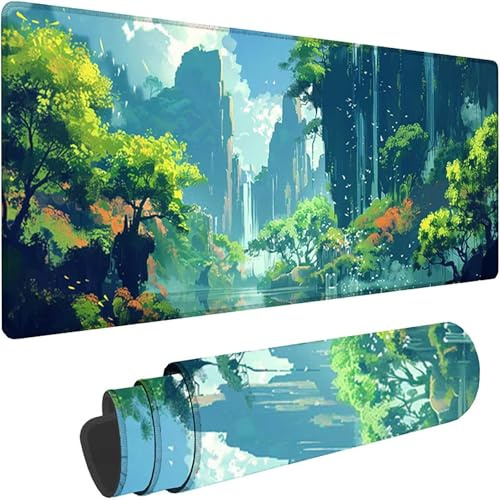 Gaming Mouse Pad Green Large Mouse Mat 700x300x3 mm Mountain with Stitched Edges, Extended XXL Mousepad Non-Slip Rubber Base, Desk Mat Gaming Mousepad for Desk Accessories, Office Decor Gifts w-1992